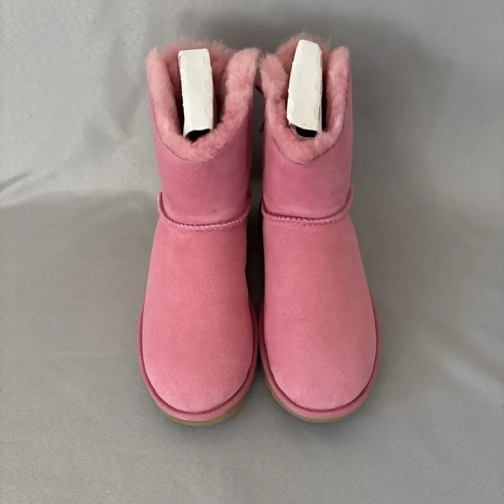 Womens UGG Boots Mini Bailey Bow WBRR Pink Sz 7 Suede Coquette Festival Sold Out - Picture 4 of 15